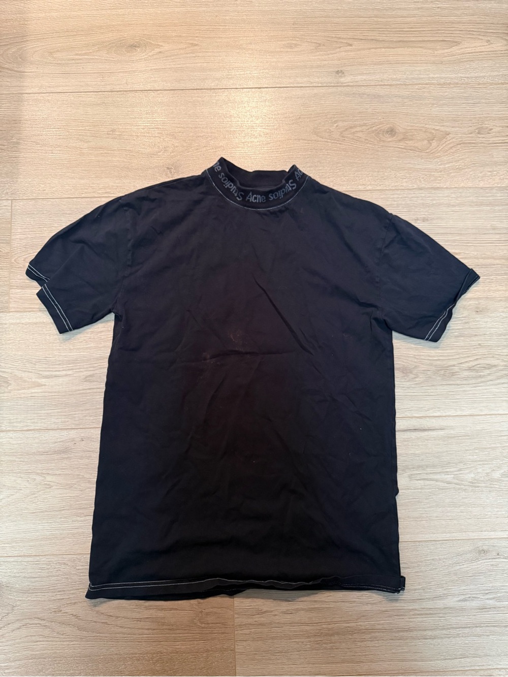 Acne Black Short-Sleeve T-Shirt with Subtle Neck Logo